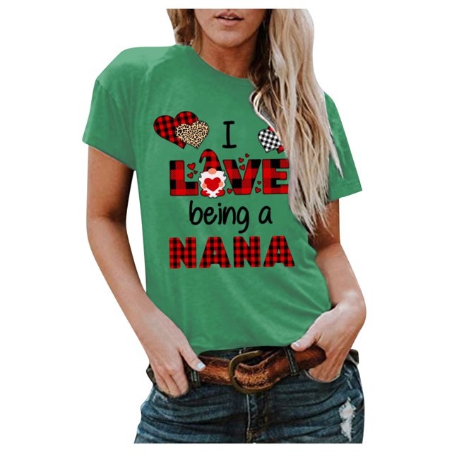 Hauts d'Été pour Femmes Grande Taille Grande Taille Manches Courtes Imprimé 3D Amour Col Rond Hauts Tee T-Shirt Blouse Col en V T-Shirt Femme en Liquidation