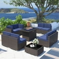thumbnail image 2 of 10 Piece Patio Furniture Set with 44" Propane Gas Fire Pit Table, Outdoor Sectional Conversation Set Wicker Rattan Sofa Set with Coffee Table, 2 of 7