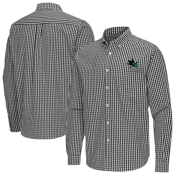 Men's Antigua Black San Jose Sharks Ellis Tri-Blend Long Sleeve Button-Down Shirt
