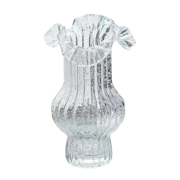 Luminous Glass Vase, 10.2 in / 26 cm Pleated Skirt Flower Vase, Waves Mouth Decorative Vase, Vintage Home Decor, Modern Minimalist Hydroponic Vase, Tabletop Ornament