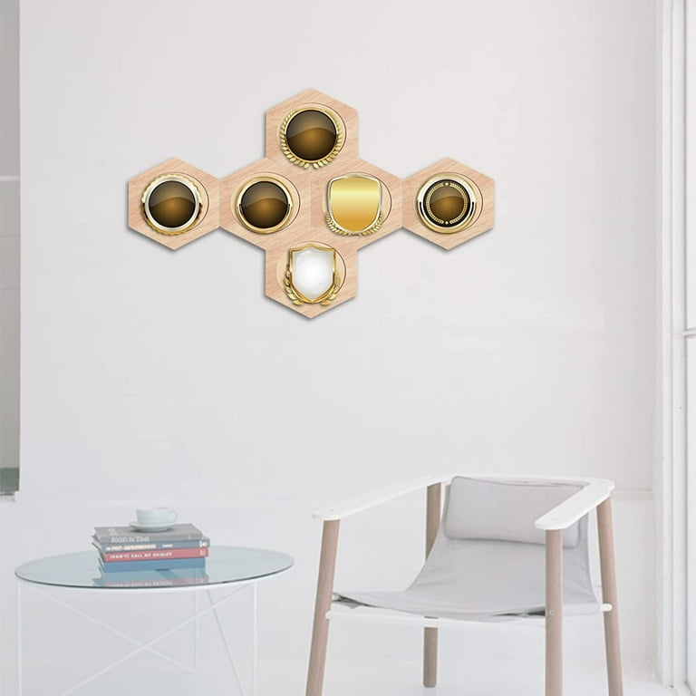 Medal Hanger Display 3 Pcs Hexagon Honeycomb Medal Ribbons Storage Case Wood Holder Stand Wall Mounted Wooden Frame Sports Medals Races Running Marathon Gy