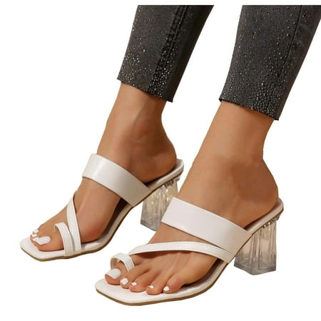 HOSHOSE Womens Heel Sandals Crystal Hollow Toe Straps Arch Support Summer Party/Formal Dress Shoes Non-Slip High Heels