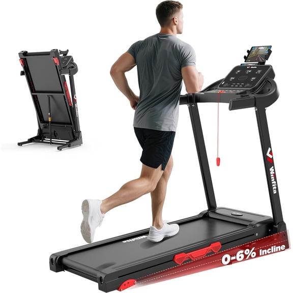 Winfita 3.5HP Quiet Treadmill with Incline, Foldable, 300 lbs Capacity, 8 mph Speed, Heart Rate Monitor, Treadmill for Home Workout