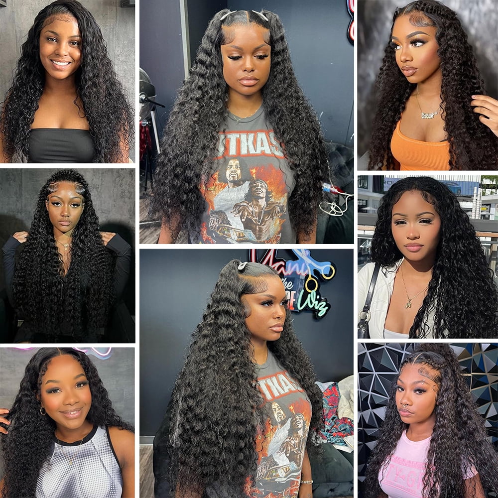14 inch Deep Wave Lace Front Wigs Human Hair 4x4 HD  display picture 1
