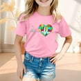 thumbnail image 2 of MIXUE Kids Girls Tops & T-Shirts Summer Cartoon Heart Print Crew Neck Short Sleeve Loose Casual Comfortable Tshirts Activewear,Pink,6-7 Years, 2 of 4