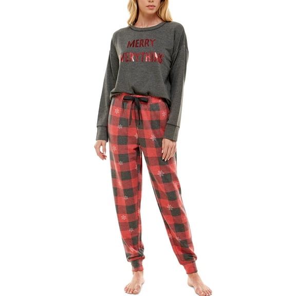 Roudelain Women's Holiday Sweatshirt & Jogger Pants Pajama Set Gray Size XL