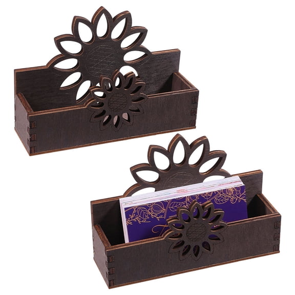 2 Pack Sunflower Business Card Holder for Desk Business Card Display Stand Wooden Name Card Organizer for Office Desktop Tabletop Organizer