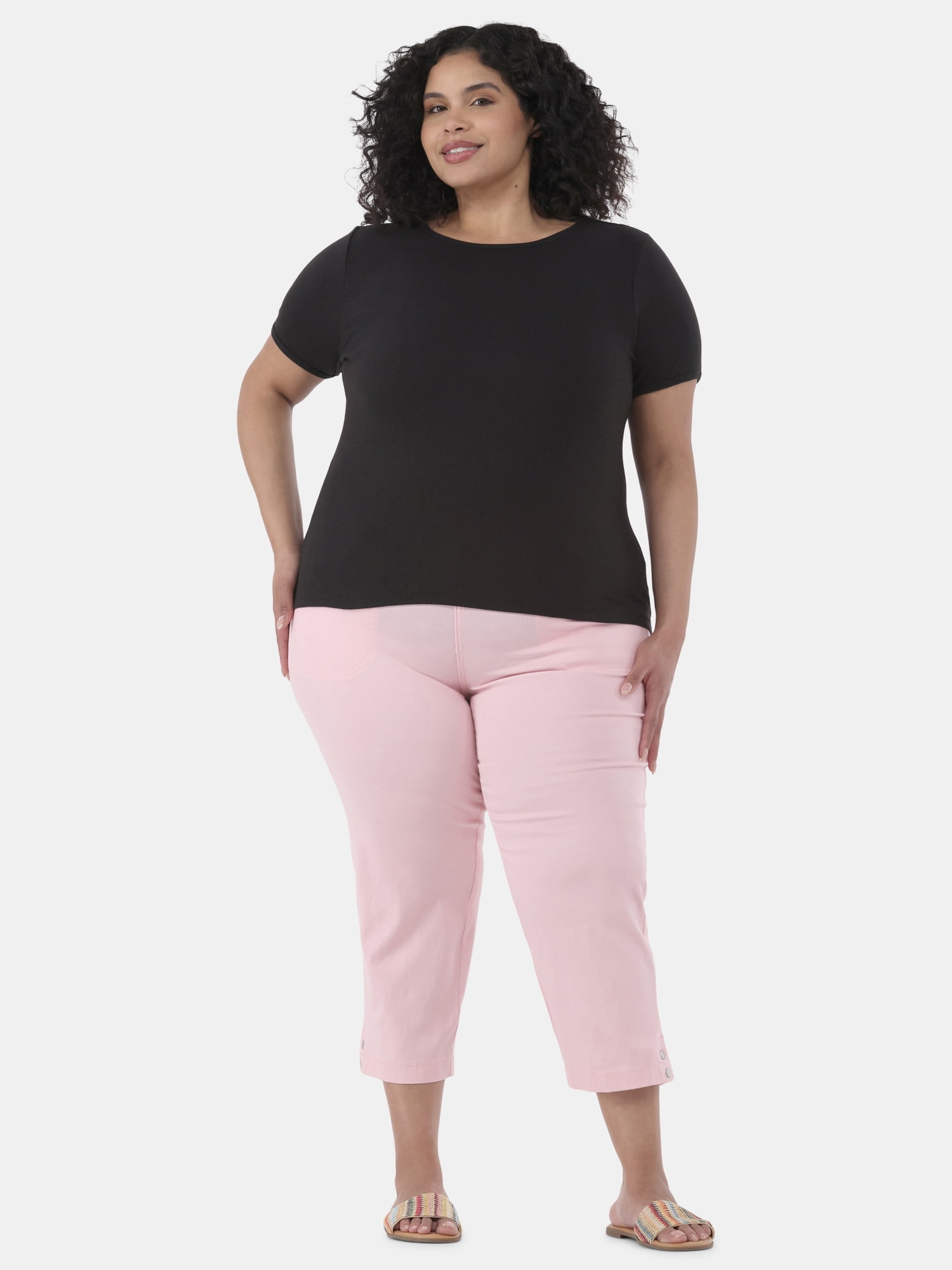 JMS Just My Size by Hanes Women's Plus Snap Hem Pull On Cropped Pants, 23" Inseam, Sizes 0X-4X