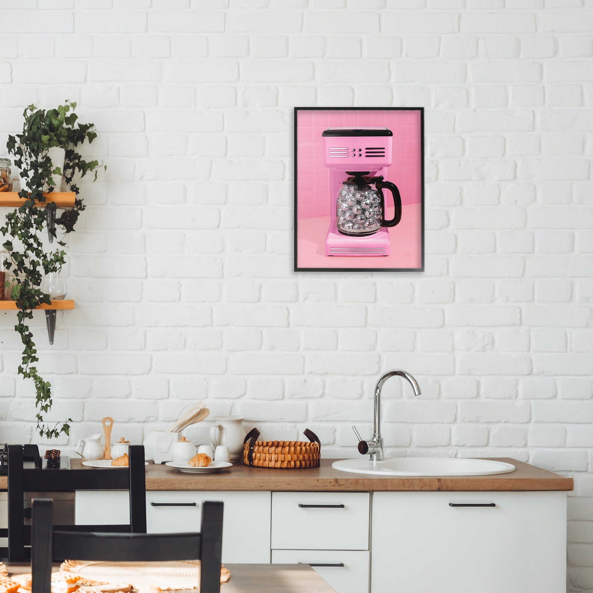 Stupell Industries Disco Coffee Over Pink Black Framed Giclee Art, design by LISH Creative