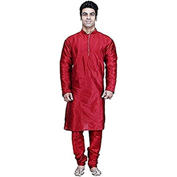 Royal Kurta Men's Silk Blend Kurta & Churidaar Set Red