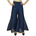 thumbnail image 2 of Phagun Women's Designer Navy Blue Dupion Sarara Pant Trousers Wear-Small, 2 of 9