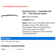 Dash Board Cover - Compatible with 1977 - 1990 Chevy Caprice 1978 1979 1980 1981 1982 1983 1984 1985 1986 1987 1988 1989