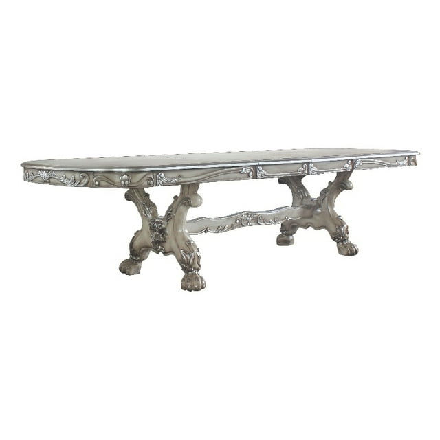 Dresden Wood 108" Dining Table with Removable Leaf in Vintage Bone White