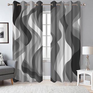 Blackout Curtains 52x84 Inches - 2 Panel Set, Grey White Geometric Pattern, Thermal Insulated