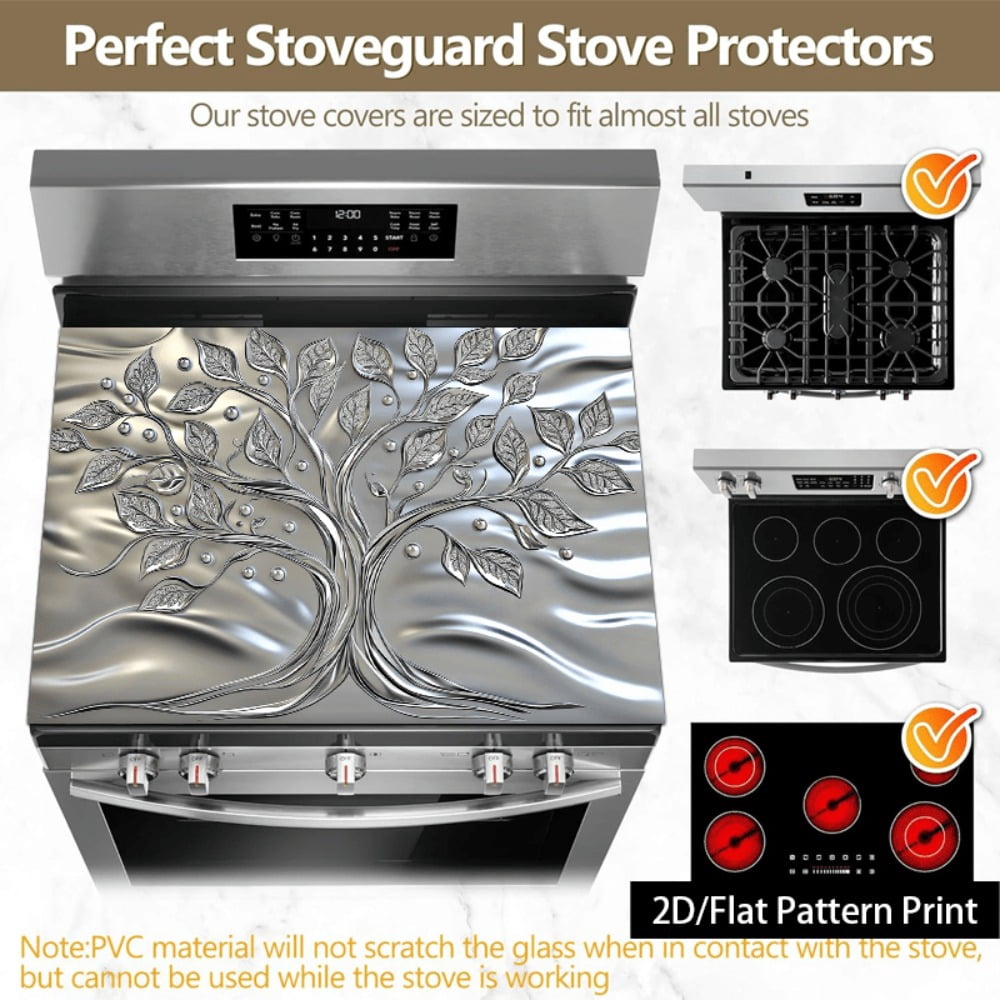 1 piece, stove panel and cooktop panel protection pad, 2D flat life tree pattern kitchen decorative countertop pad, suitable for stoves, washing machines, dryers, coffee machines, multi-functional ki