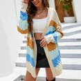 thumbnail image 4 of Ozmmyan Women's Solid Color Recreational Lapel Mid-length Cardigan Stripe Sweater Coat, 4 of 7