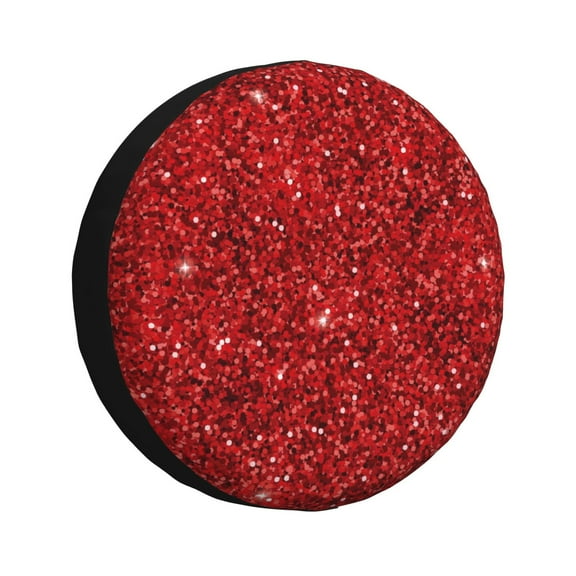Gukieu Red Glitter Print Car Tire Cover, Adjustable Waterproof and Dustproof Tire Protection Cover, Suitable for SUV, Truck, Van-14 inch