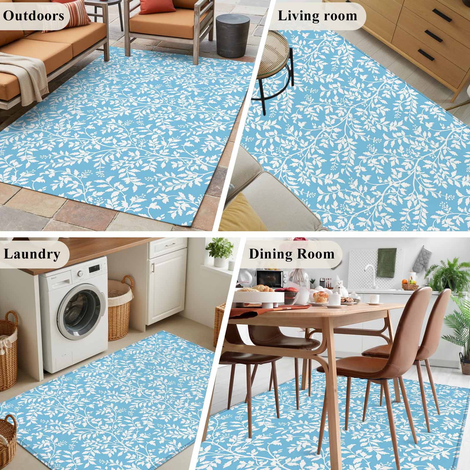 Area Rugs for Living Room Bedroom, Blue Spring Floral 4'x6' Rug Washable Carpet Runner Indoor Outdoor, Farmhouse Flowers Elegant Pastoral Non Slip Accent Floor Mats Rug for Kitchen, Office