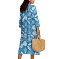 thumbnail image 2 of DISNIMO Palm Tree Print Maxi Dresses for Women Loose V Neck Midi Dress Linen Style Casual Dress Lightweight 3/4 Sleeve Dresses, XL, 2 of 6