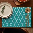 thumbnail image 5 of Teal Geometric Quatrefoil Pattern Summer Placemats Table Placemats Set Of 4-Linen Kitchen Washable Placemats Table Mats 11.8"x17.7" Non-Slip Heat Resistant, 5 of 6
