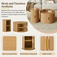 thumbnail image 6 of Mid-Century Coffee Table Set with Sliding Tambour Door, Round Fluted End Table & Storage Shelf, Golden Handle Tall and Low Side Tables with Wooden Finish for Living Room, Set of 2, Natural, 6 of 8