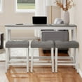 thumbnail image 2 of Tcbosik 4-Piece Counter Height Bar Table Set, 59" Dining Table with Charging Station, 3 Padded Stools, Pub Table Set for Living Room, Kitchen, Space Saving, Grey & White, 2 of 11