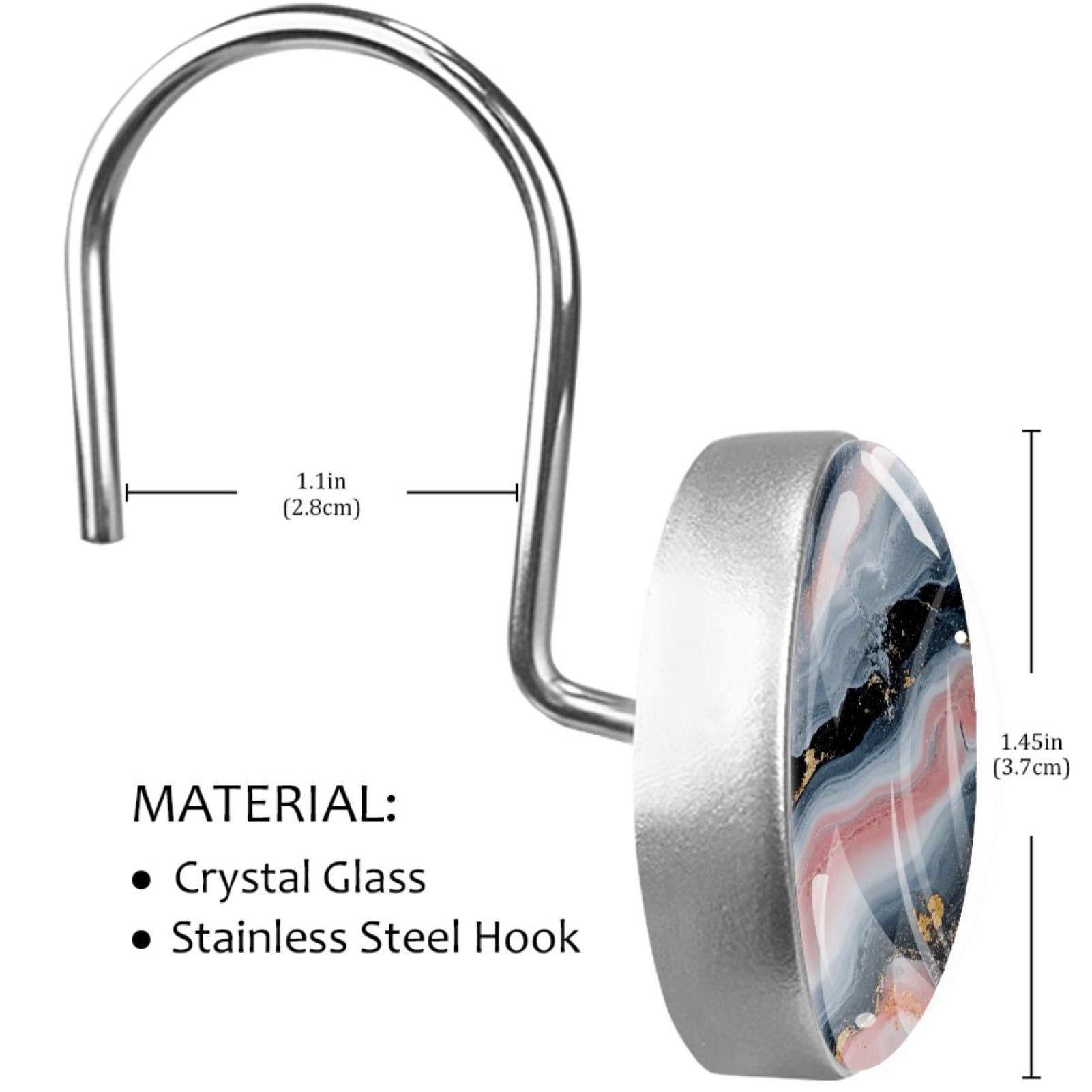 HemaKayy 12 Pcs Decorative Shower Curtain Hooks - Stainless Steel Rings for Bathroom Décor - Easy Glide & Secure Hold - Perfect Decoration for Bathroom Shower Rods - Marble Abstract Texture