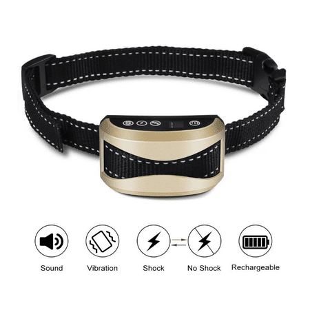 WALFRONT Harmless Shock or No Beep / Vibration / 7 Levels Sensitivity Rechargeable Electric Shock Control Adjustable Collar for Small Medium Large Dogs,Dog
