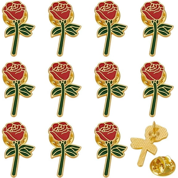 12 Pcs Rose Lapel Pins Red Flower Enamel Pin 1x0.6Inch Alloy Rose Brooch Pin Clothes Backpack Floral Handmade Brooch Pins