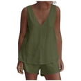 thumbnail image 1 of Mujeres Casual Verano Cuello en V Sólido Sin mangas Tops y pantalones cortos Conjunto de dos piezas Traje Wmkox8yi  bvn1161, 1 of 8