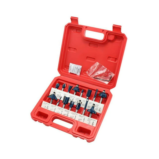15pcs Router Bit Set 1/4 Inch Shank Carbide Tipped Woodworking Tool Set with Plastic Case