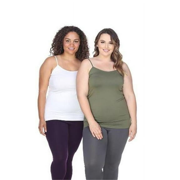 White Mark Universal Womens Plus Size Tank Tops - White & Olive - One Size - Pack of 2