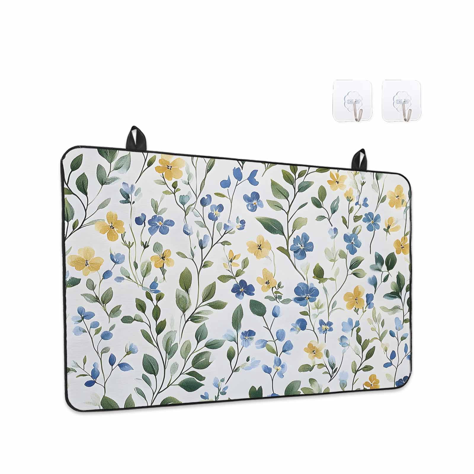 Blue Yellow Floral Spring Stove Top Cover for Electric Stove, Heat-proof & Non Slip Glass Top Stove Cover Protector, Summer Pastoral Botanical Green Kitchen Flat Cooktop Rubber Mat 24x21 Inches