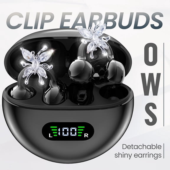 Bluetooth true wireless earbuds with microphone, TWS in ear headphones, touch volume, wireless sports ear hook, LED display charging case, half open back, compatible with mobile phones, Type-C chargi
