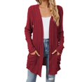thumbnail image 1 of Cardigan Rouge pour Femmes, Couleur Unie, Mi-Longueur, Gros Pull pour Sortir, 1 of 5