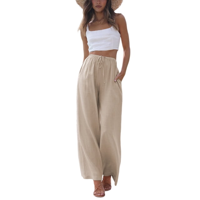 Pantalón palazzo Faleave de verano, pierna ancha con bolsillos, talla XL