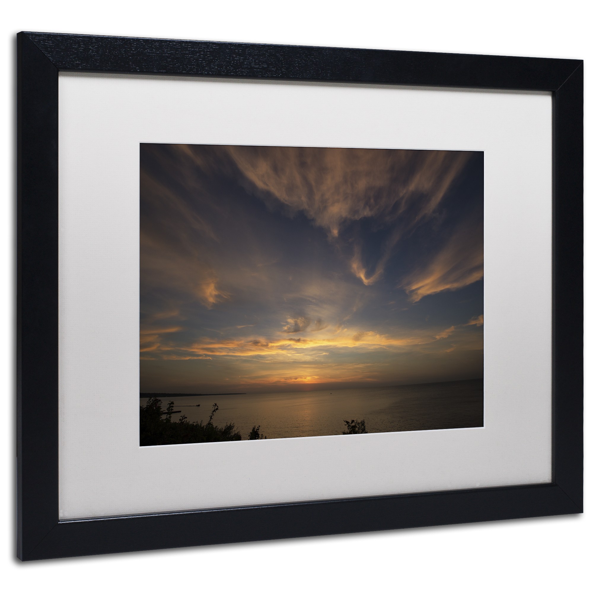Trademark Fine Art "Another Amazing Sunset on Lake Erie" Canvas Art by Kurt Shaffer White Matte, Black Frame