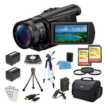 Sony FDRAX100/B FDR-AX100 FDRAX100 AX100 4K Video Camera w/ 3.5-Inch LCD (Black) Bundle w/ 64GB Memory Card(2), Gadget Bag, Battery(2), Battery Charger, Filter Kit, HDMI Cable, Card Reader, Full Size