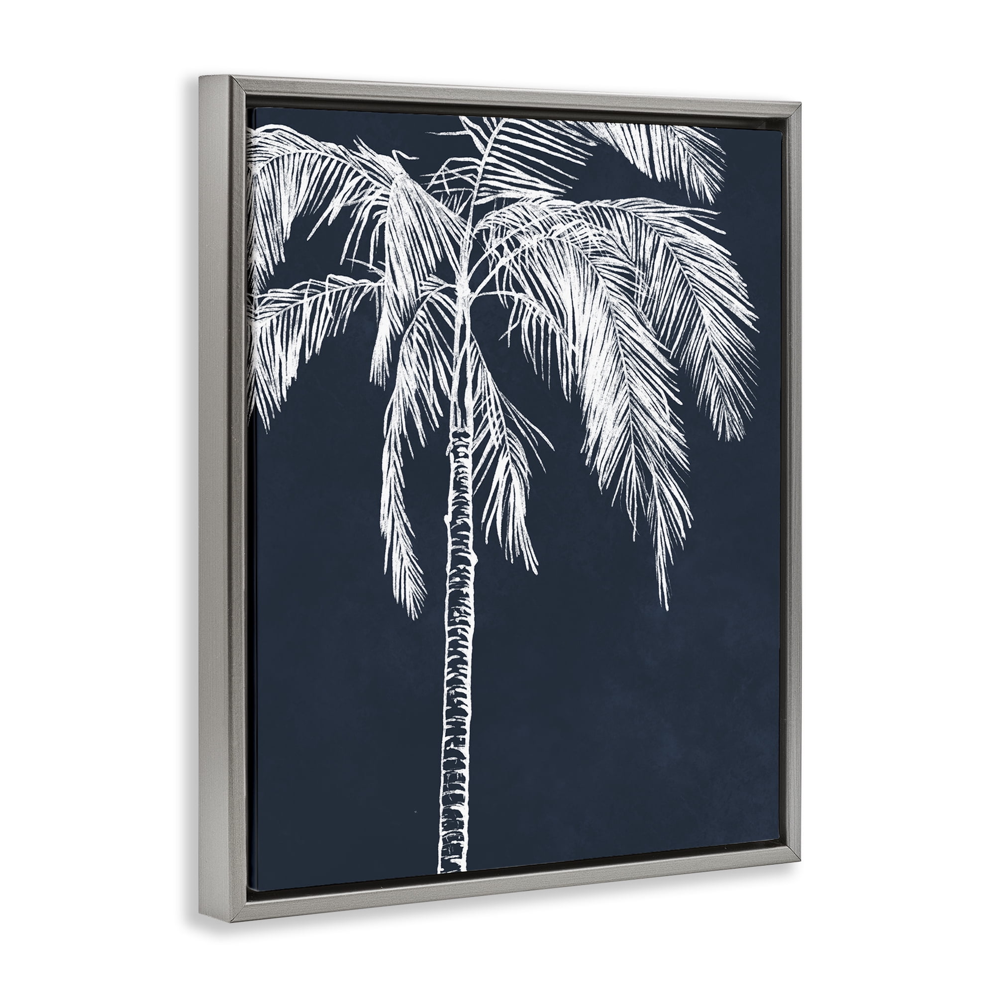 Stupell Industries White Outline Palm Tree Plants & Flowers Painting Gray Floater Framed Canvas Art Print Wall Art, 25 x 31