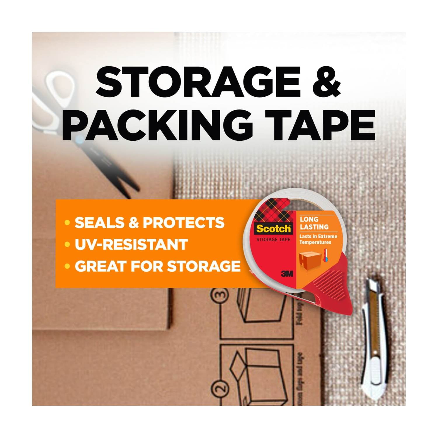 Scotch Long Lasting Storage Packaging Tape with Dispenser, Clear, 1.88 in x 38.2 yd, 4 Rolls and Dispensers