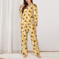 thumbnail image 2 of KLL Coffee Plaid Sunflower Print Women's Long Sleeve Pajamas with Pants Sleepwear Loungewear 2 Set-Small, 2 of 7