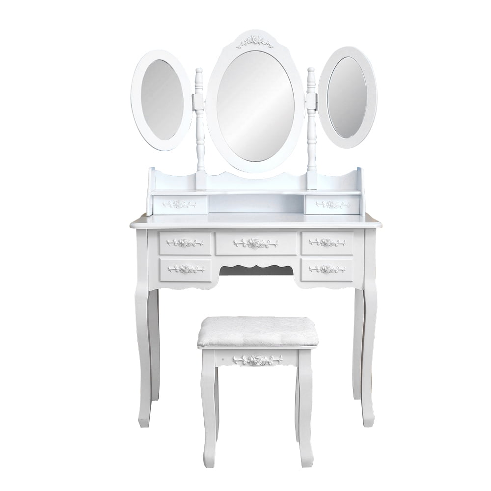 Details about   Used Vanity Set Makeup Vanity Table Stool W/ Folding Necklace Hooked Mirror
