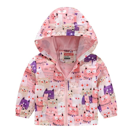 

ZHUASHUM Toddler Boys Girls Jackets Printing Cartoon Hooded Outerwear Zipper Coats Long Sleeve Windproof Coats