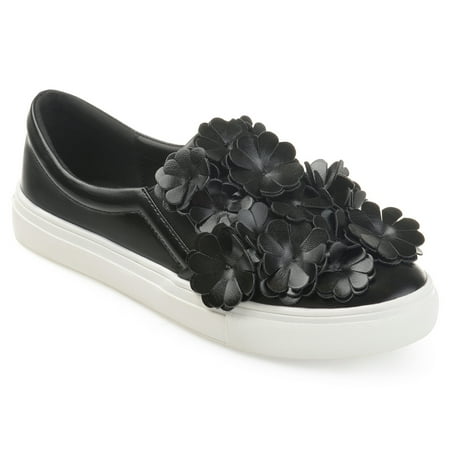 Women's Faux Leather Cascading 3D Flowers Slip-on (Best Junior Tennis Shoes)