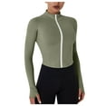 thumbnail image 1 of AherBiu Hauts d'Entraînement pour Femmes à Manches Longues avec Fermeture Éclair, Col Montant, Extensibles, Compression, Haut de Yoga, T-Shirts, 1 of 4