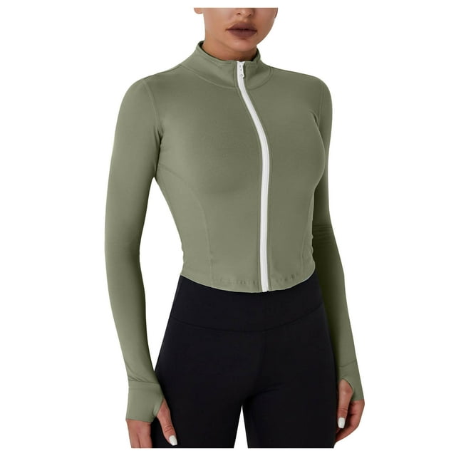 AherBiu Hauts d'Entraînement pour Femmes à Manches Longues avec Fermeture Éclair, Col Montant, Extensibles, Compression, Haut de Yoga, T-Shirts