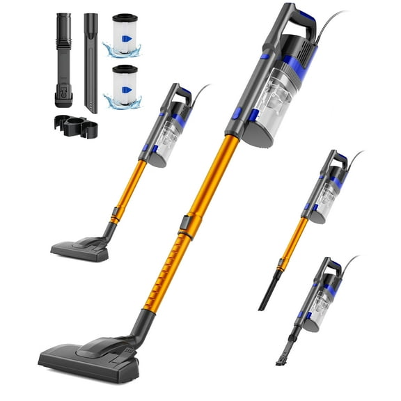 Corded Vacuum Cleaner, 680W 32KPa Powerful Suction, Lightweight Vacuum for Hardwood Floor Carpet Pet Hair, Gold