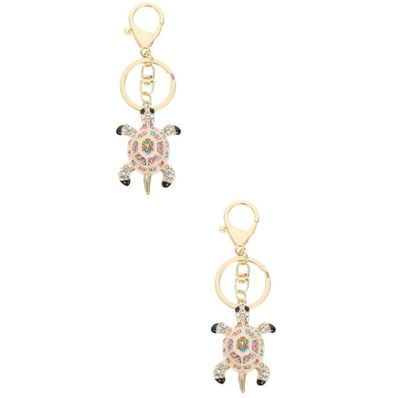 2 pcs Diamond Turtle Keychain Delicate Metal Bag Pendant Creative Keychain