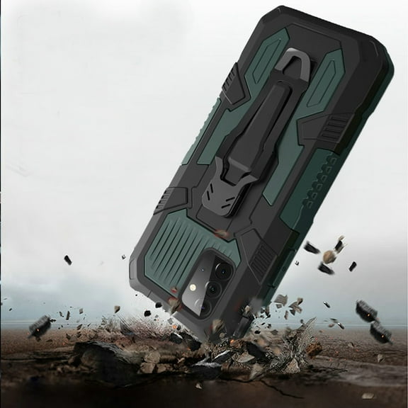 for Samsung Galaxy A72 5G Rugged Heavy Duty Dual Layers Hybrid Shockproof Protective Shell with Metal Clip Holder & Kickstand Cover ,Xpm Phone Case [Green]