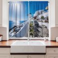 thumbnail image 2 of Ambesonne Summer Kitchen Curtains, Oia Village in Santorini, 55"x39", Blue and White, 2 of 3
